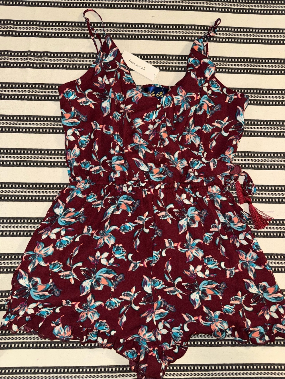 Blue Rain Women’s Burgundy Floral Spaghetti-Strap Romper, Small, BWT